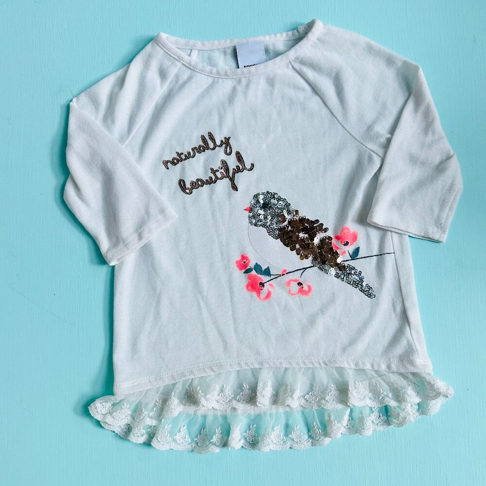 Sonoma Sequin Bird Top Lace Ruffle Hem Naturally Beautiful Girls Size 6